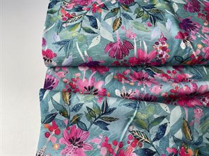 Fastvævet viscose - skønne blomster i fuchsia nuancer